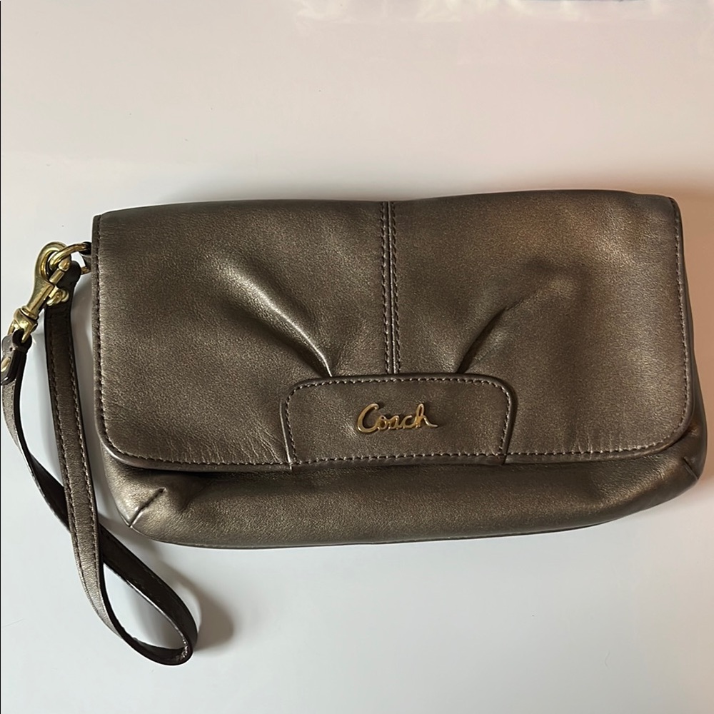 Coach Bronze Leather Wristlet Clutch